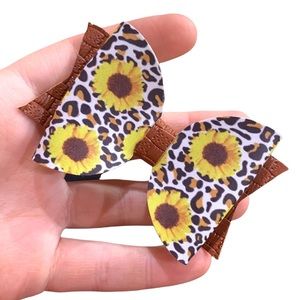 Sunflower hair bow faux leather hair clip accessories for girls Rixie